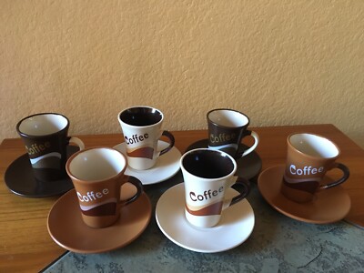 A Set of 6 Alpine Cuisine Coffee Cups with Saucers Ceramic Brown Beige NEW  | eBay
