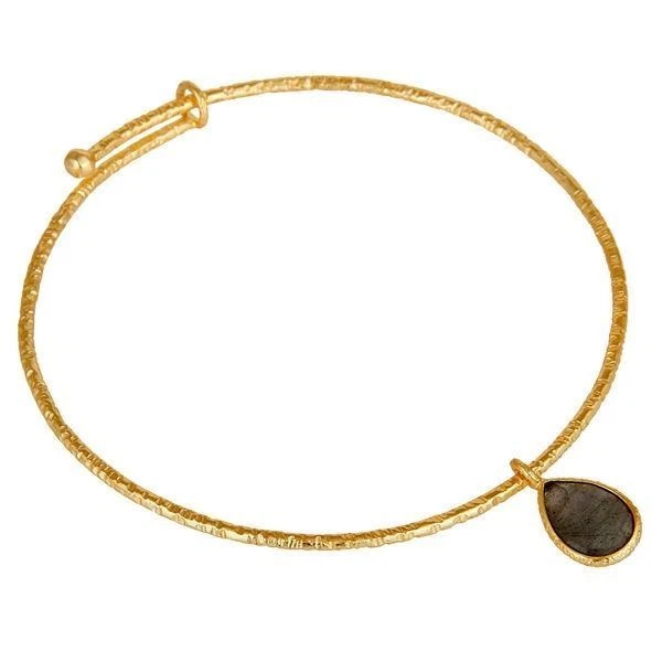 18k Gold Plated 925 Sterling Silver Natural Labradorite Bangle Bracelet Jewelry - Image 3 of 4