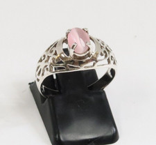 CUTE STERLING SILVER ROSE QUARTZ CUTOUT RING size 6
