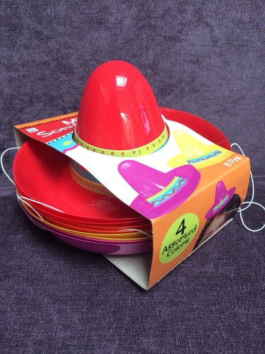 Mexican Mini Plastic Sombrero Hats Pk8 
