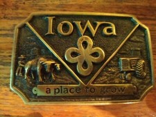 Iowa A Place to Grow Heritage Mint Brass Vintage Belt Buckle
