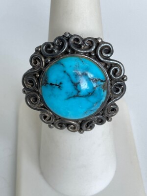 925 STERLING SILVER & TURQUOISE RING SIZE 6.75 | eBay