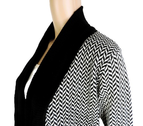 LINDA MATTHEWS Herringbone Gold Shimmer Open Front PL Knit Cardigan Shawl Collar - Picture 7 of 12