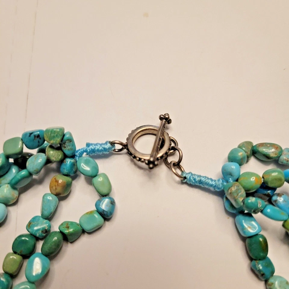 Collar de piedras preciosas Gen. Natural Azul Verde Pepita Chip 5 hilos 925 Foto 3 de 4