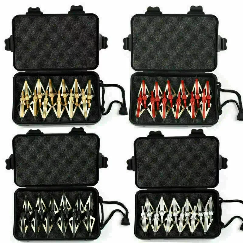 12 Piezas Caza 100 Granos Cabezas Anchas 3 Hojas para Arco Compuesto Ballesta Puntas de Flecha Foto 3 de 4