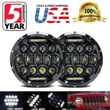 Pair 7 Round Led Headlights Hilo Beam For Jeep Wrangler Jk Tj Lj Cj Ford Chevy