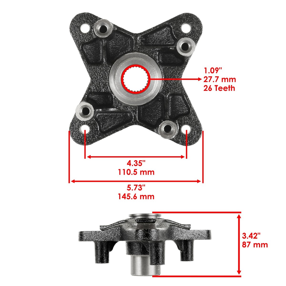 Powersports Replacement Parts for 2 Rear Brake Disc Rotor Wheel Hub