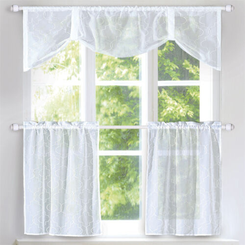 Ogee Semi-Sheer Kitchen Window Curtain Panel Tiers & Valance Set White Home Deco