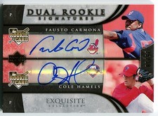 2006 Exquisite COLE HAMELS FAUSTO CARMONA Gold Dual Auto RC SP Signatures #/30