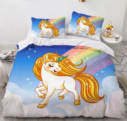 3D Yellow Unicorn ZHUA1500 Bed Pillowcases Quilt Duvet Cover Set Queen King Zoe