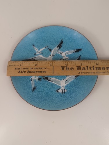 Annmarie Davidson Enamel On Copper Seagull Bird In Flight trinket dish vtg mcm - Picture 8 of 13