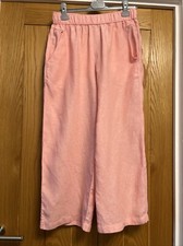 JONES AND CO, 100% LINEN CROP TROUSERS  PINK SIZE MEDIUM ELASTICATED WAIST