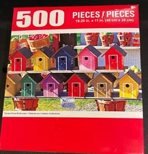 NISB Jigsaw Puzzle PAINTED WOOD BIRDHOUSES 300 Pc 18.25" x 11" Puzzlebug