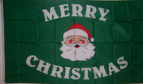 NEW 3ftx5 GREEN SANTA MERRY CHRISTMAS DECORATION  FLAG - Afbeelding 1 van 2