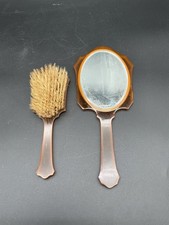 Vintage Tortoiseshell Style Vanity Set Hand Mirror Hair Brush Celluloid Art Deco