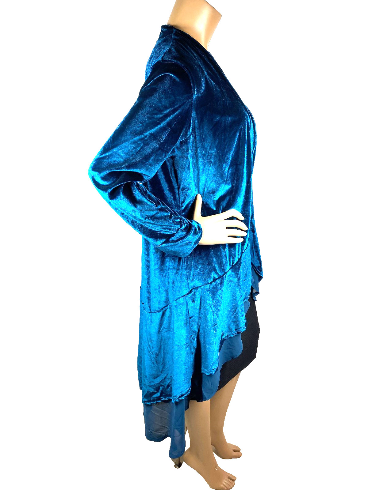 Urban Coco Teal Velvet Duster Open Cardigan Size L Chiffon Layer image 2