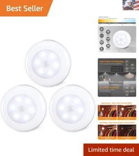 3 Pack 2.8” Motion Sensor Lights Indoor AAA Battery Operated, Stick on LED Pu...