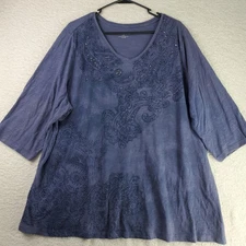 Catherine's Women's Oversized Top XL Blue Acid Wash Rhinestone Fairy Grunge
