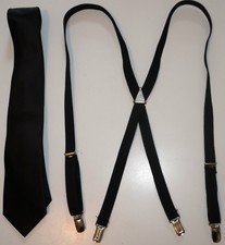 BLACK SATIN NECKTIE BLACK SUSPENDERS