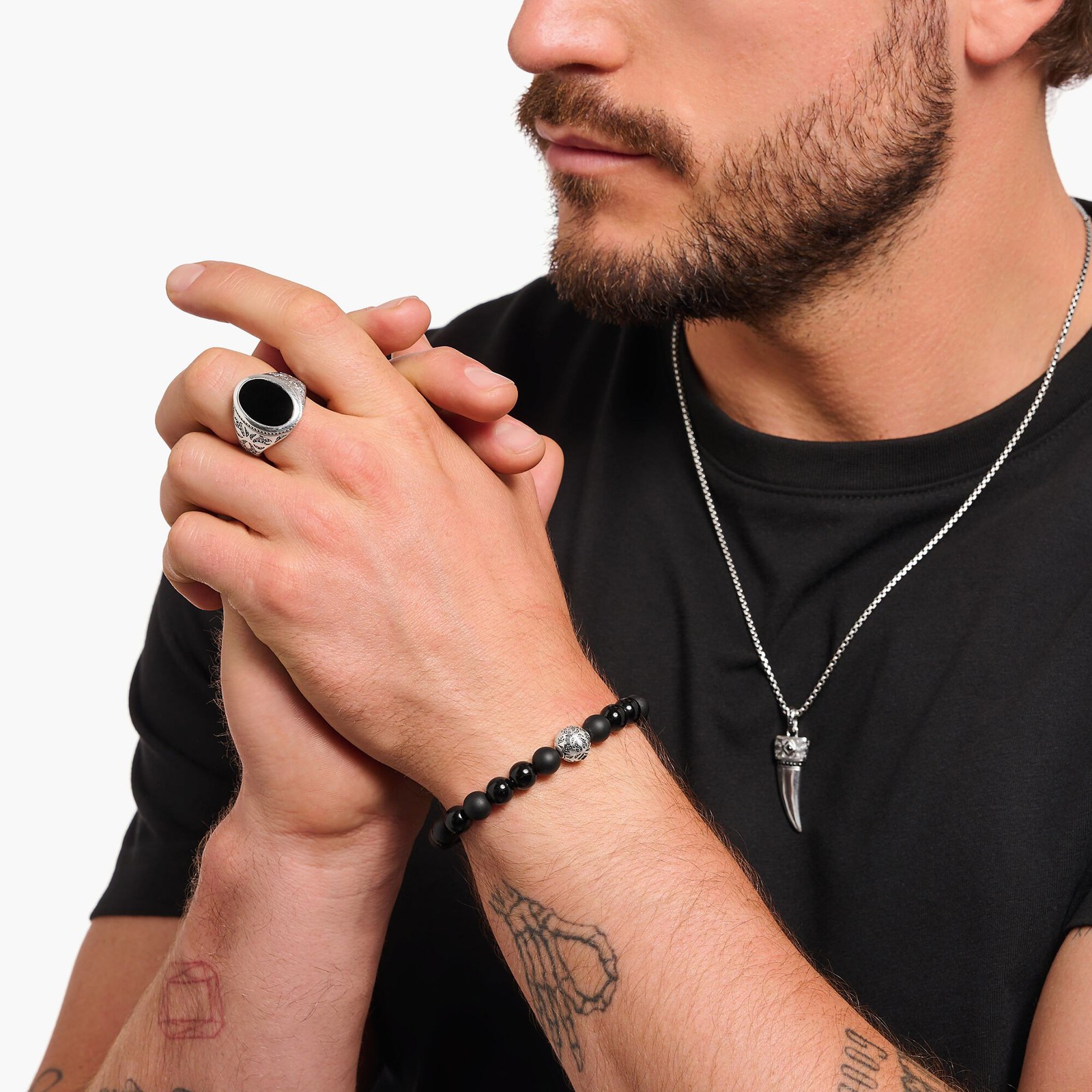 THOMAS SABO Schmuck Herren Beads-Armband Schwarz Obsidian Silber A2145-705-11-L1 18190₽
