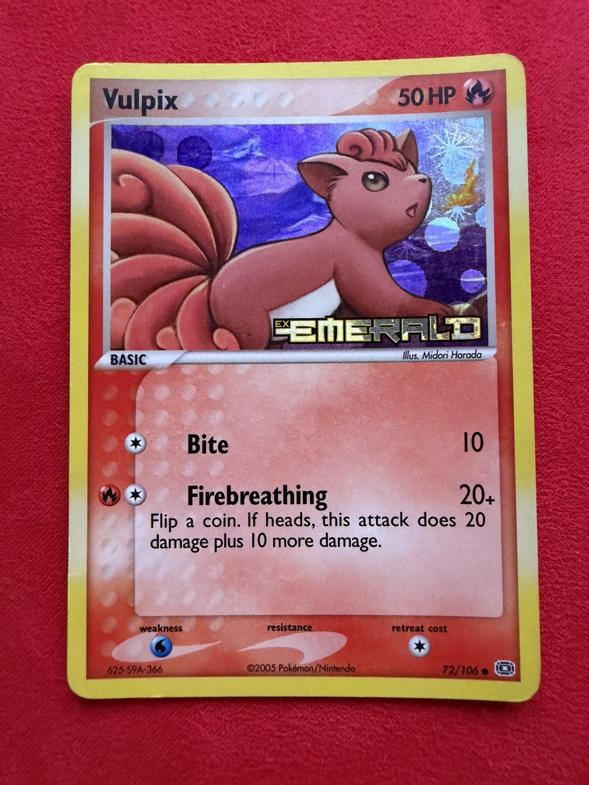 Vulpix 72/106 Pokemon EX Emerald 2005 Reverse Holo Stamped - MP