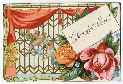 GlanzbilderOblaten scraps Litho Fenster Vögel Rosen Louit  12 cm