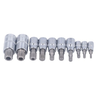 10Pcs Triple Square Spline Bit Socket M4 To M18 1/4in 3/8in 1/2in Drive CR V New