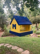 Wooden Bird Feeder-outdoor hanging or mountable - Michigan Maize  Blue