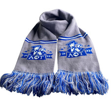 Vintage Toddler Boy Scarf 6 1/2 x 48 Knit Fringe 2-Face Logo Light Blue Acrylic