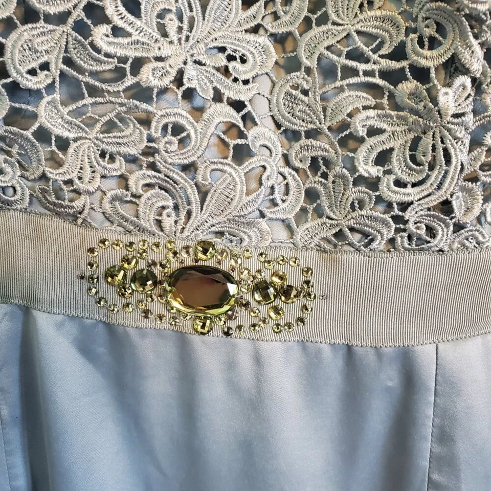 Adrianna Papell Pastel Blue Knit Jeweled 3/4 Sleeve Maxi Dress Gown Bridesmaid - Image 4 of 4