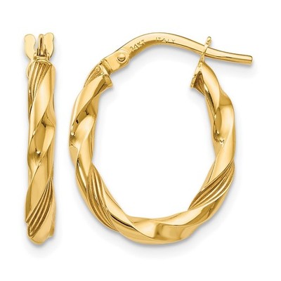 14k Yellow Gold Polished and Textured Hoop Earrings