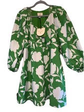 NWT Kate Spade x Target Mini Dress S Green Floral Balloon Sleeve Cotton Poplin