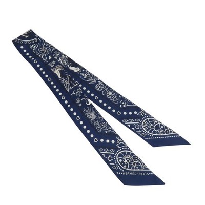 HERMES Entre Ciel et Mer Bandana Twilly Scarf Silk Blue | eBay