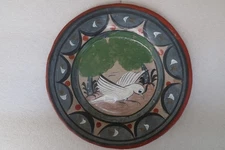 Vtg 9.75" Mexican Tonala  Folk Art Pottery Plate Hand painted