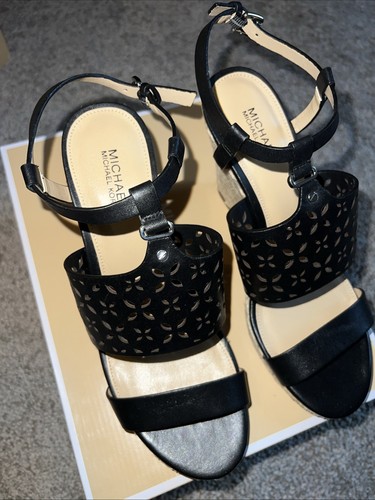 Michael Kors Darci Wedges Black Leather NEW in Box NIB Shoes 7.5 Espadrilles - Picture 7 of 7