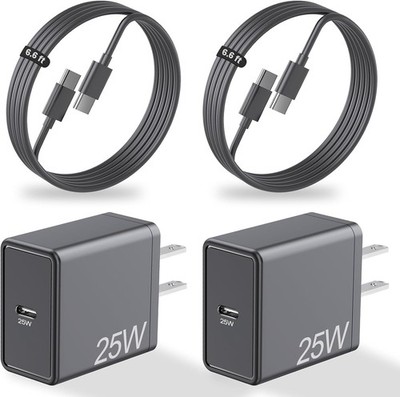 2 Pack 25W USB-C Super Fast Charger for Samsung Galaxy A17 5G + 2 * 6.6ft