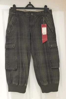 Hilfiger Vintage 1985 Denim Check Green Cropped Hose Gummibündchen Gr. 29 