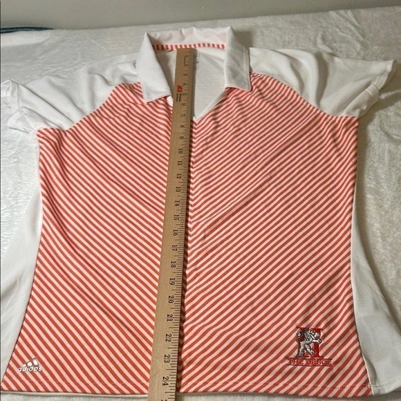 Adidas ClimaChill Striped Athletic Polo Shirt Orange White Short Sleeve - Image 4 of 4