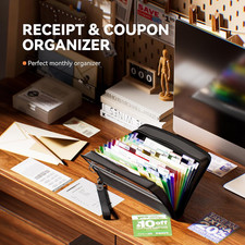 11 X 6.6 Inches Receipt and Coupon Organizer, 12-Pocket Accordion File Organizer