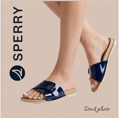 Sperry Seaport Slide Patent Slide Flats Slip-On Sandals Size 7.5 Navy Blue