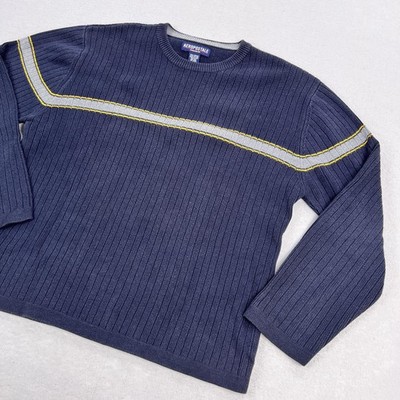 VTG Aeropostale Sweater Men L Blue Stripe Rib Knit Crewneck Pullover Long Sleeve