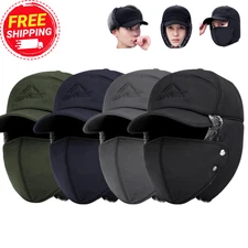Men Winter Ear Flap Trapper Hat Face Mask Fur Aviator Thermal Warm Snow Ski Cap
