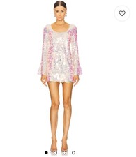 NWT Loveshackfancy Risbo Sequin Pailette Mini Dress Pink Peach Irrdisecent Sz 8
