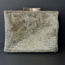 Vintage La Regale Silver Beaded Evening Bag Sterling Silver Frame  Chain