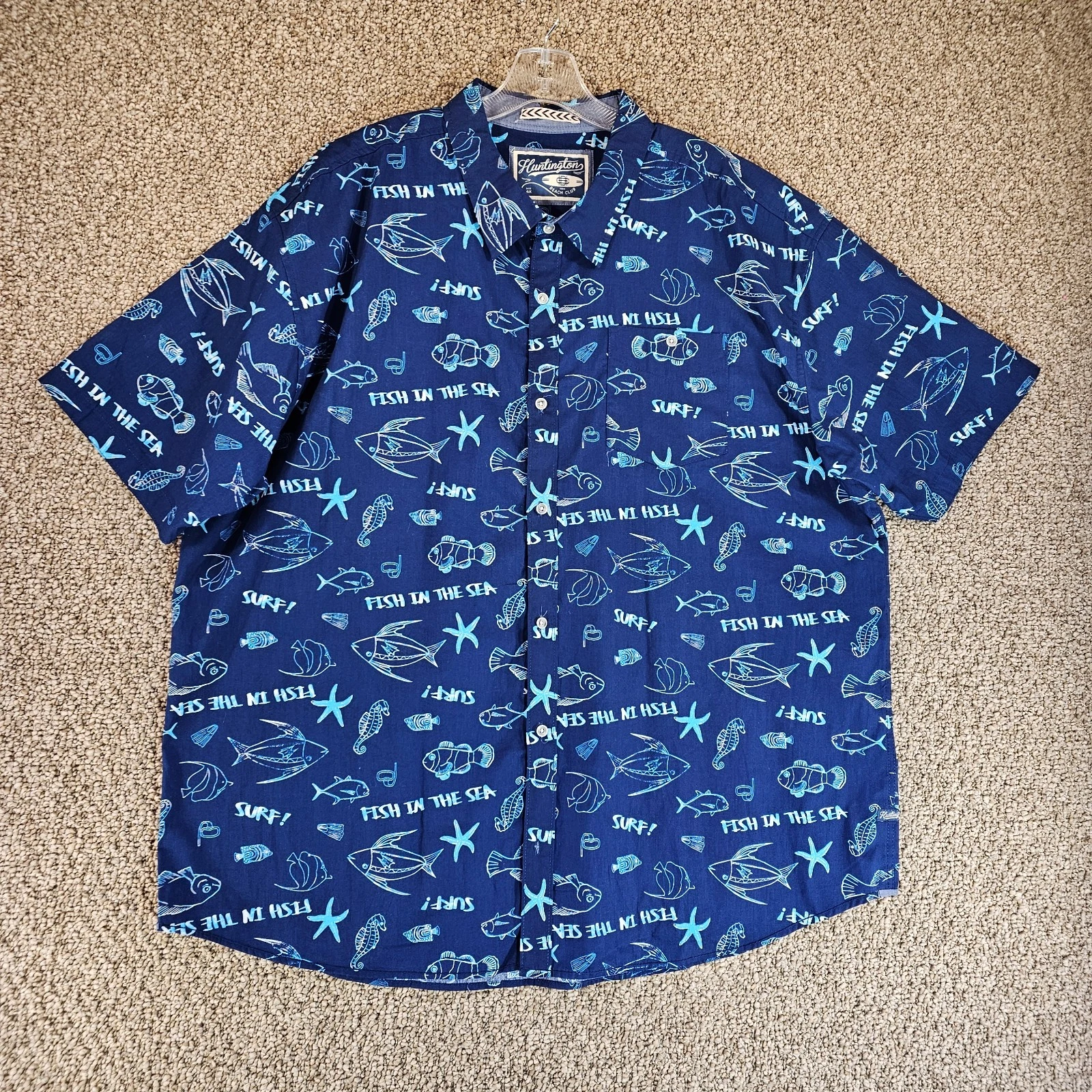 Huntington Beach Shirt Mens 4XL Short Sleeve Button Up Sea - Fish - Surf Theme