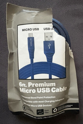 Bytech 6ft Micro-USB to USB-A Braided Nylon Fabric Sync & Charge Cable Blue