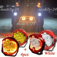 4x Yellow White 5" Round LED Work Lights Bar Amber Pods Fog Lamp Offroad Driving
