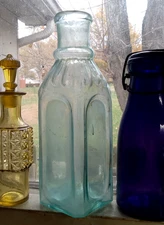 IRON PONTIL CIVIL WAR ERA PRIVY DUG SQUARE PICKLE BOTTLE WITH FLUTED SHOULDERS