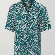 The Kooples Teal and White Leopard Print Shir...