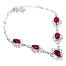 Red Garnet Gemstone Handmade 925 Sterling Silver Jewelry Necklace Size 18